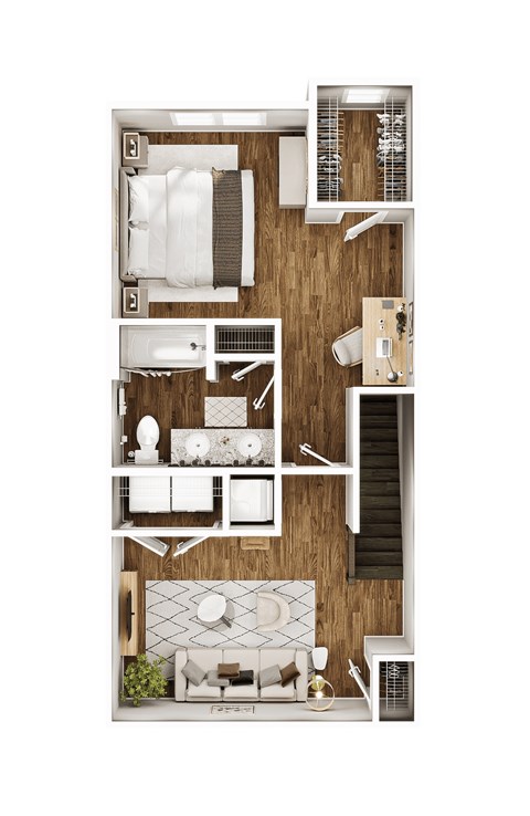 Floor plan for 1 bed, 1.5 baths, 1258 sqft